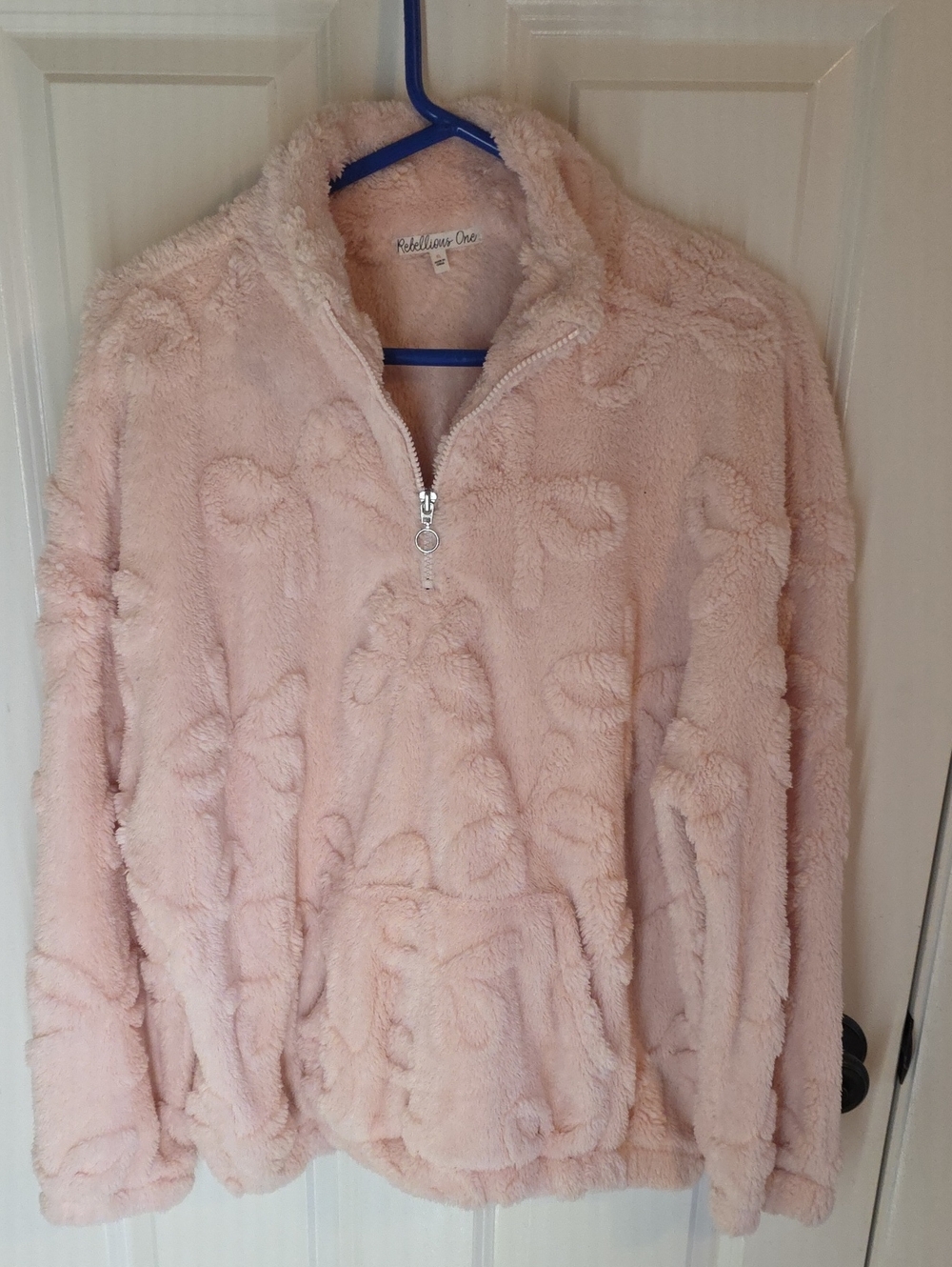 Rebellious One Plush Half-Zip Teddy Jacket - Pale Pink